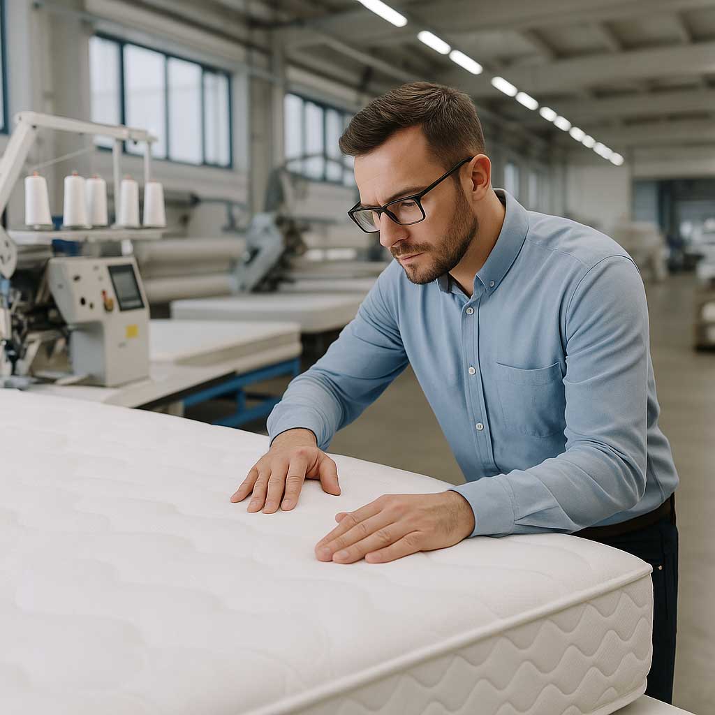 ergomed® Mitarbeiter prüft Matratze